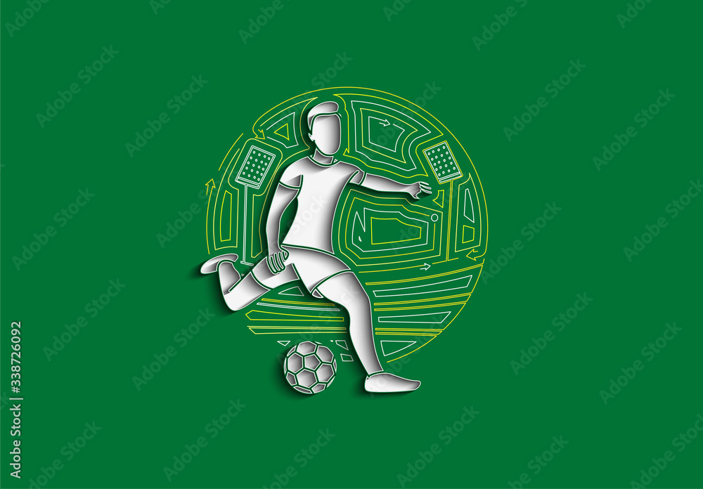 Football player kicks the ball, Flat Line art vector illustration.