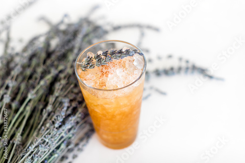 orange cocktail and lavenders 