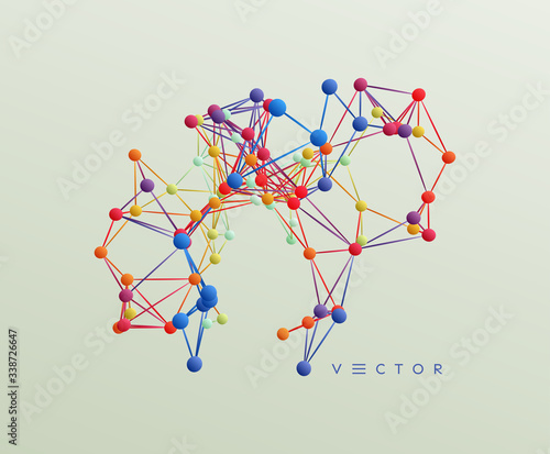 3d molecular structure with spherical particles. Futuristic technology style. Vector illustration for science, chemistry or education.