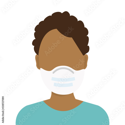 young man afro with face mask isolated icon vector illustration design