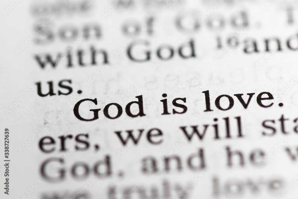 Biblical text. God is love. Christian concept