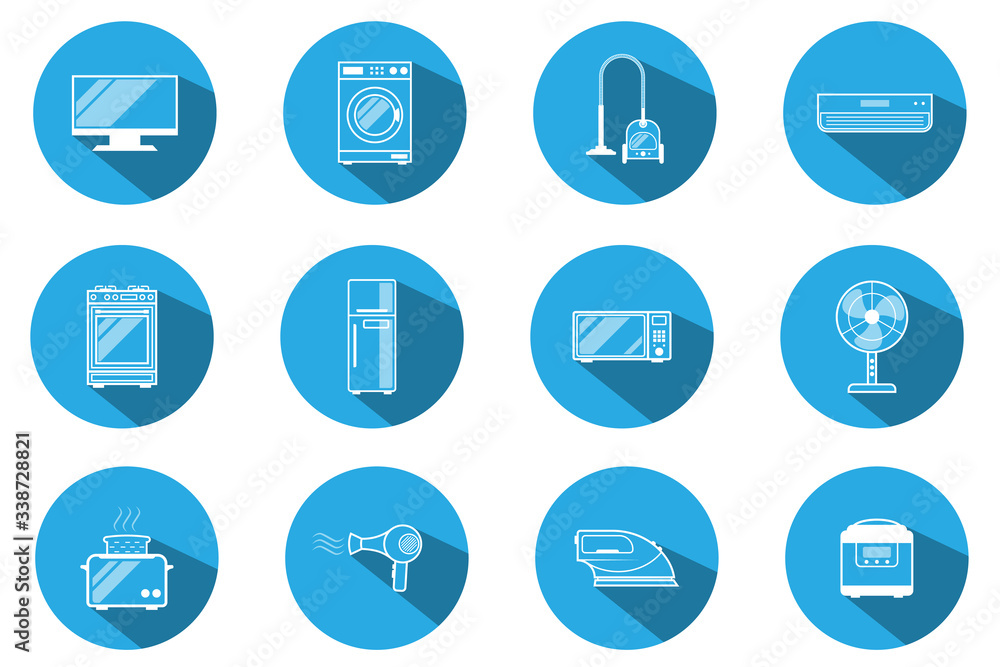Set of 12 icons, symbols and images of household appliances. Vector horizontal orientation Set of 12 icons, symbols and images of household appliances. Vector horizontal orientation