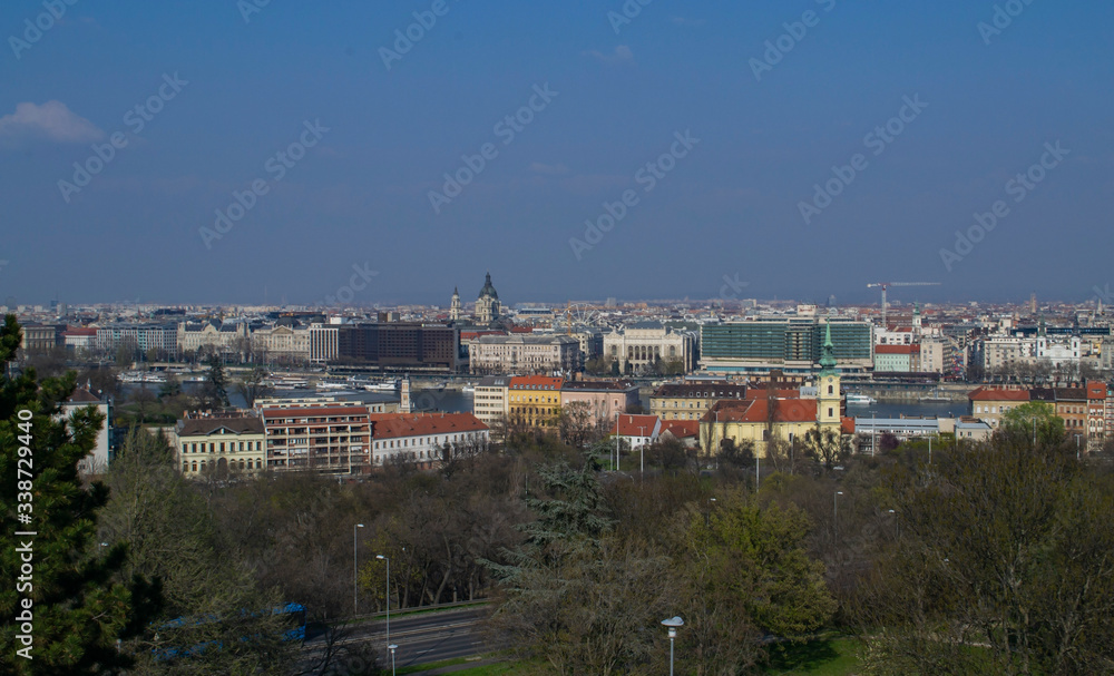View of the city of Budapest in Hungary from a high hill.