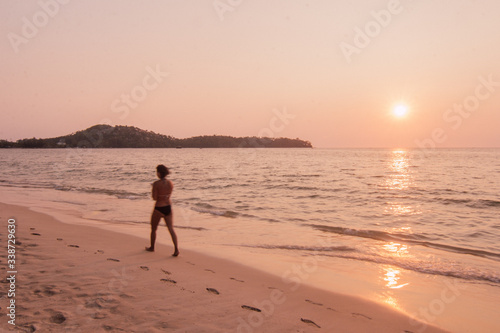 Stunning sunset on the beach during Phuket lockdown from Corona virus.