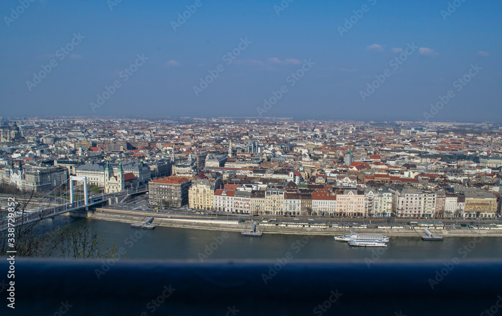 View of the city of Budapest in Hungary from the bridge. View of the city of Budapest in Hungary from the bridge.