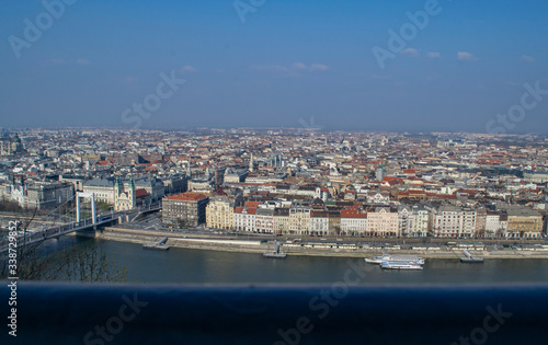 View of the city of Budapest in Hungary from the bridge.