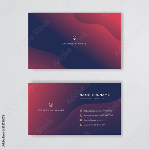 Blue and pink business card clean design vector template