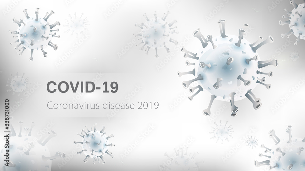 Fototapeta premium White COVID-19 background with virus particles and space for text