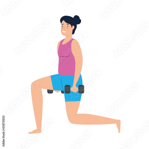 woman with weights isolated icon vector illustration design