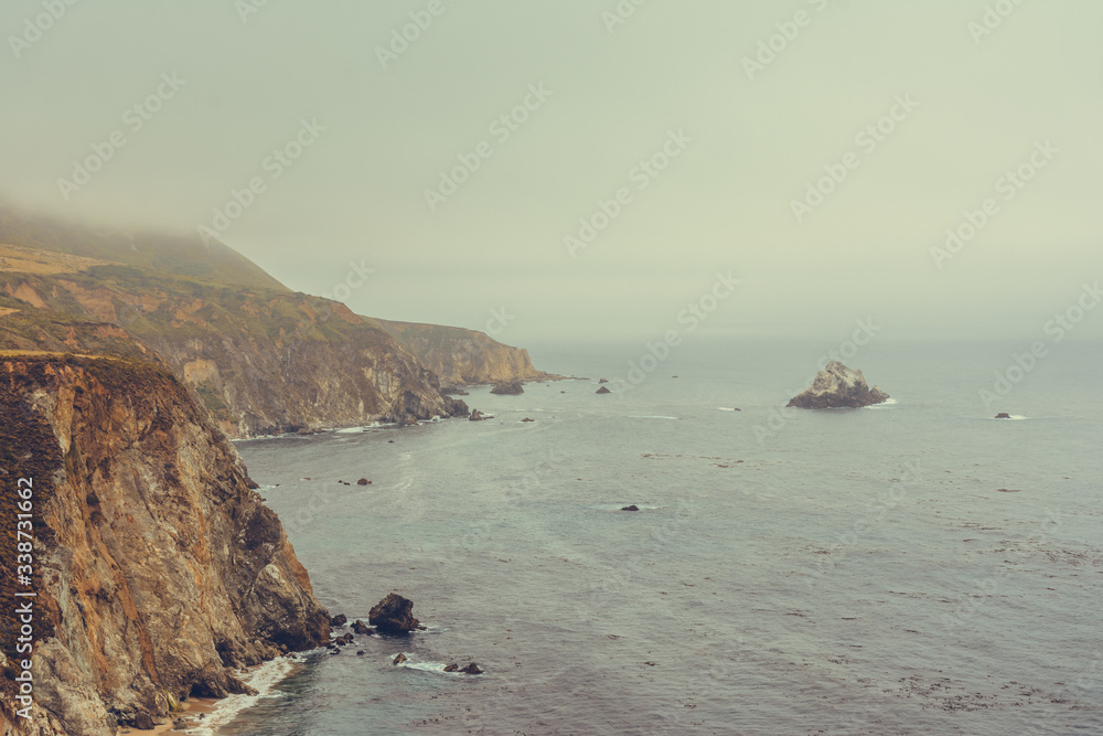 Morning fog on pacific coast, California, USA
