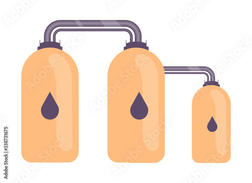 Oil tank cartoon vector illustration. Burning fossil fuel container flat color object. Refinery plant, oilfield equipment isolated on white background. Natural resources, gas, petroleum storage