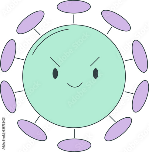 Vector flat line cartoon icon bacterium of coronavirus