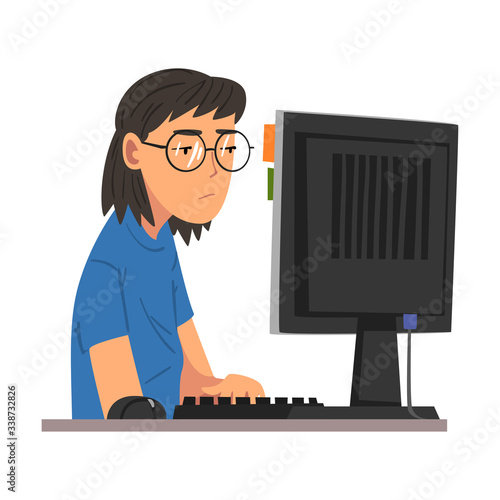 Bored Woman Working with Computer, Lazy Female Employee Procrastinating at Workplace, Unmotivated or Unproductive Office Worker Character Vector Illustration