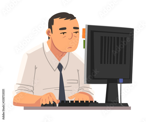 Businessman Being Bored with His Job, Lazy Office Worker Procrastinating at Workplace, Unmotivated or Unproductive Manager Character Vector Illustration