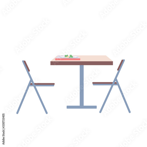 College cafeteria cartoon vector illustration. Canteen, cafe table flat color object. Eatery interior element isolated on white background. Lunch break, breakfast. Student lifestyle attribute