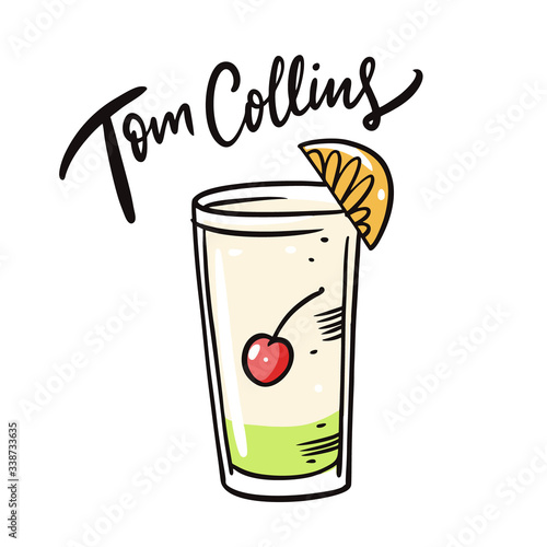Tom Collins cocktail. Flat style. Colorful cartoon vector illustration. Isolated on white background.