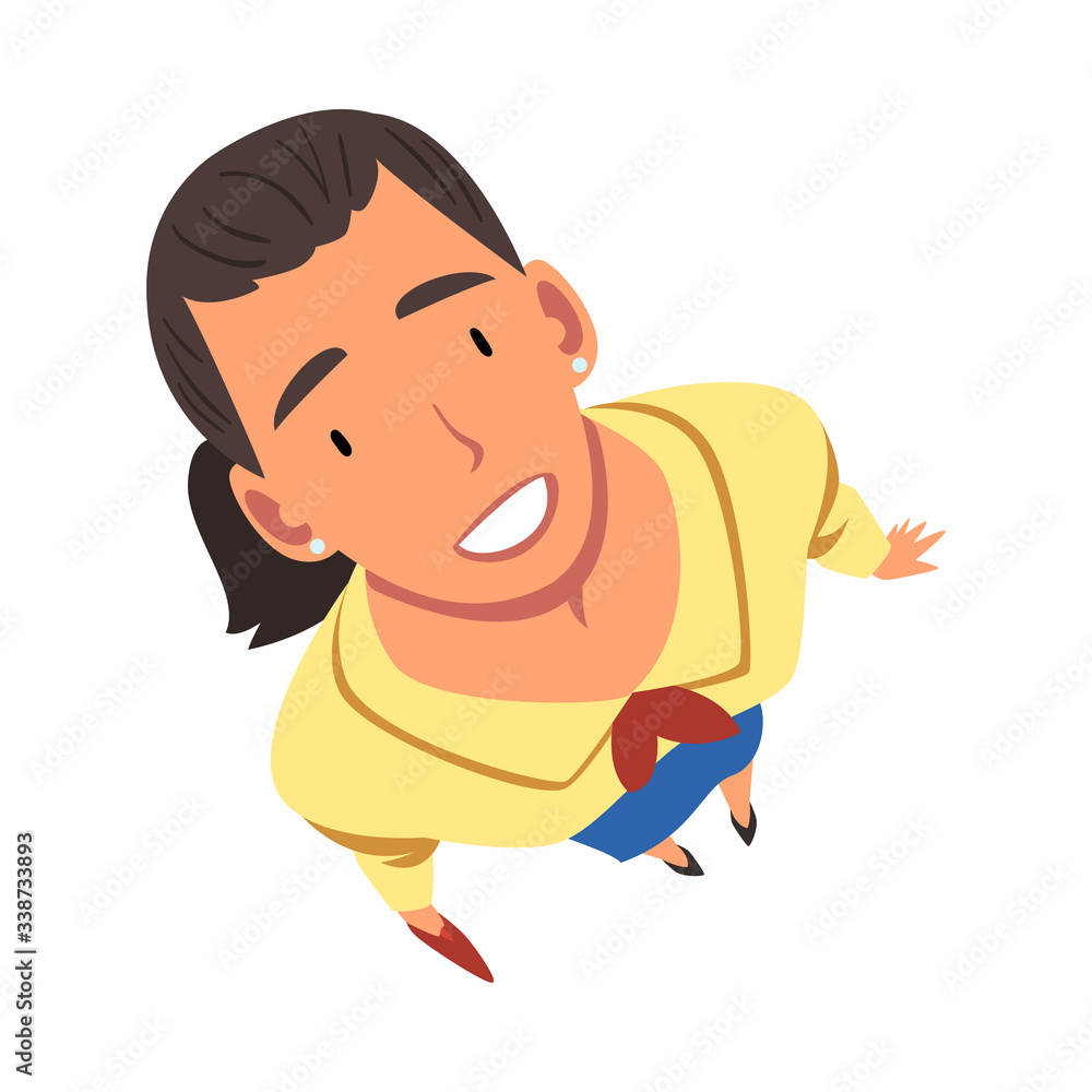 Smiling Man Standing Looking Up, View from Above Vector Illustration Smiling Man Standing Looking Up, View from Above Vector Illustration