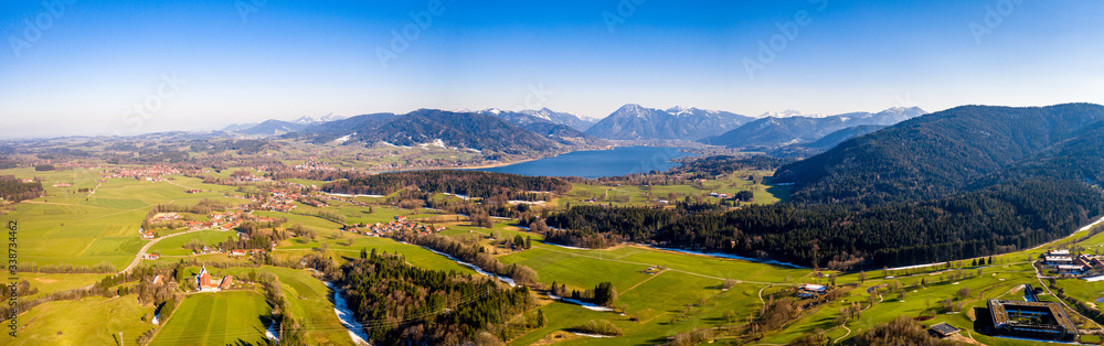 Tegernsee lake in the Bavarian Alps. Aerial Panorama. Spring. Germany