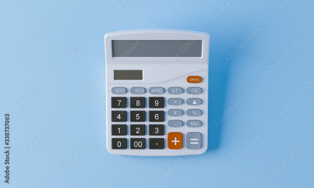 Calculator on blue background. 3d rendering. Calculator on blue background. 3d rendering.
