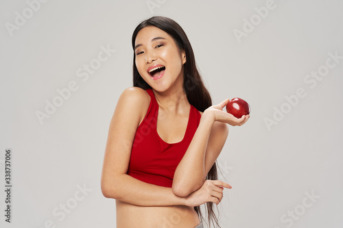 young woman with apple