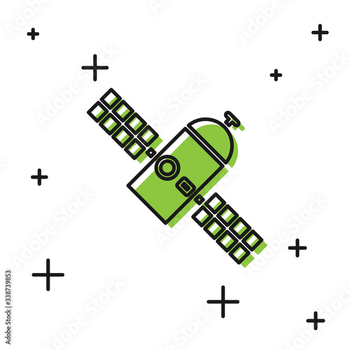 Black Satellite icon isolated on white background.  Vector Illustration