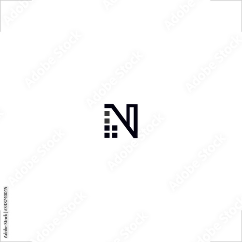 initial N letter logo house roof with chimney design