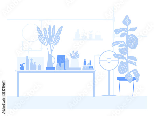Home and garden background vector for Quarantine, stay at home concept series. Vector drawn illustrations of plants in the room.