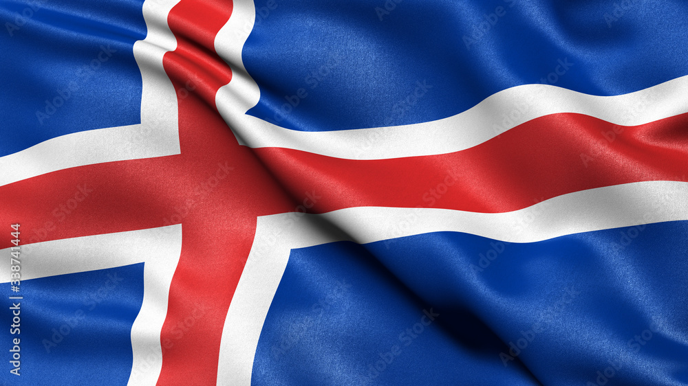 Fototapeta premium 3D illustration of the flag of Iceland waving in the wind.