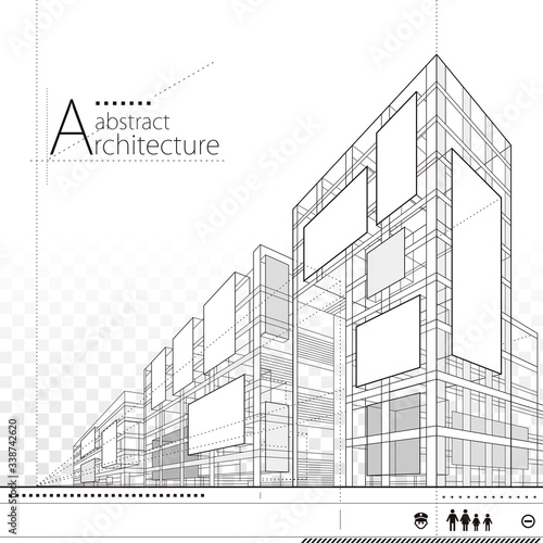 Architecture abstract building construction perspective design,abstract modern urban building line drawing.