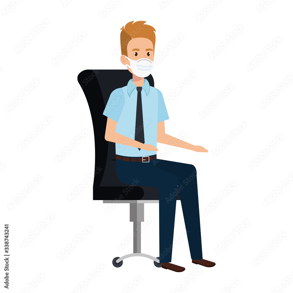 businessman with face mask sitting in chair vector illustration design businessman with face mask sitting in chair vector illustration design