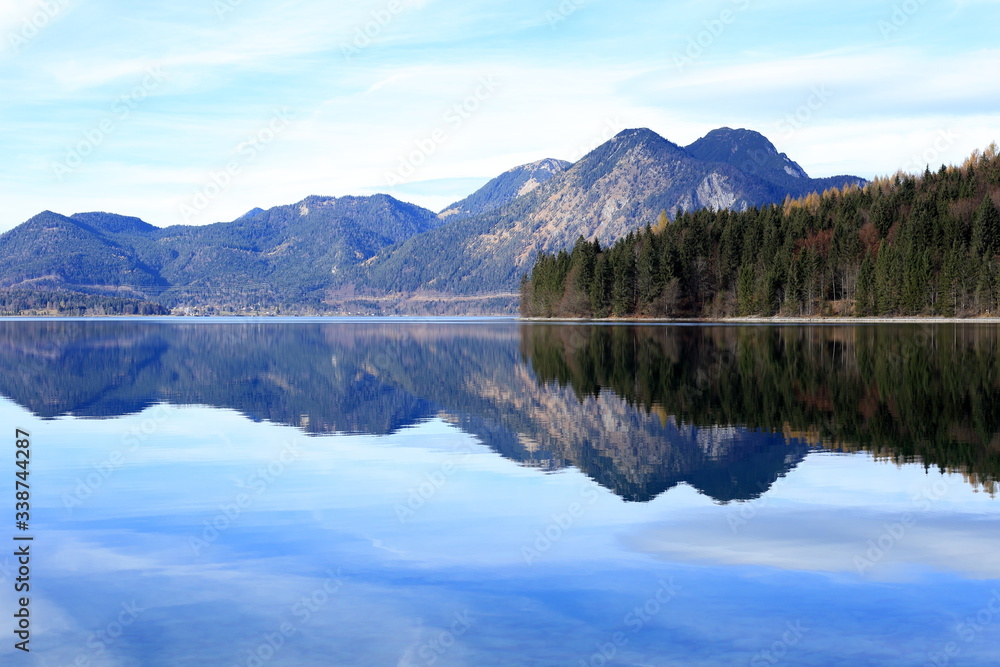 blue lake in bavarian landscape