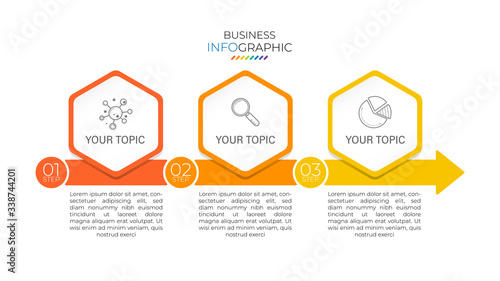 Minimal arrow infographics design vector and icons can be used for workflow layout, diagram, annual report. Vector infographics timeline design template with 3 options, parts, steps or processes.