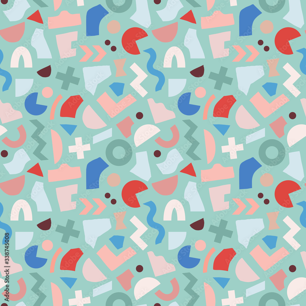Vector seamless pattern with multicolor geometric shapes. Hipster colorful abstract background.