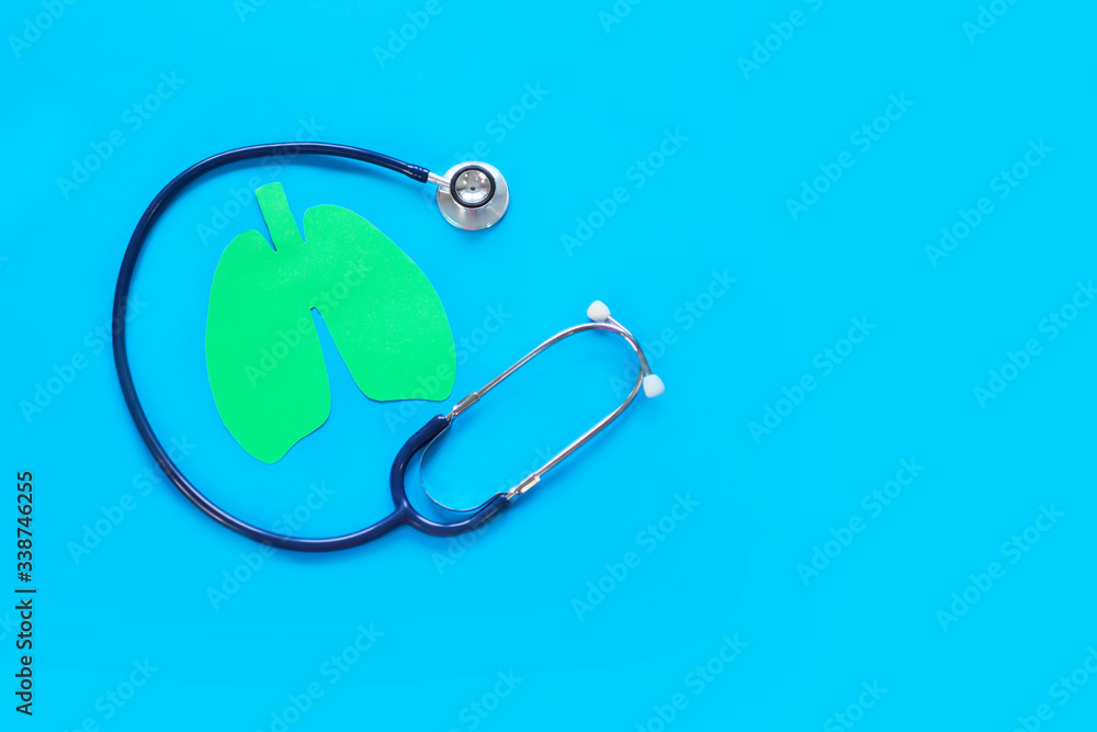 Lung health therapy medical concept . silhouette of the lungs and a stethoscope on a green background. concept of respiratory disease, pneumonia, tuberculosis, bronchitis, asthma, lung abscess Lung health therapy medical concept . silhouette of the lungs and a stethoscope on a green background. concept of respiratory disease, pneumonia, tuberculosis, bronchitis, asthma, lung abscess