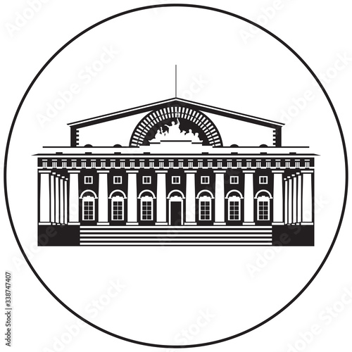 St Petersburg Old Stock Exchange building, Greek Revival architecture Poseidon Temple on the spit of Vasilyevsky Island (Strelka) Neva river bank vector icon from Saint Petersburg Russian landmark set