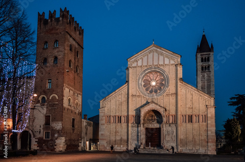 Beautiful evening view Basilica of St. Zeno in Verona.