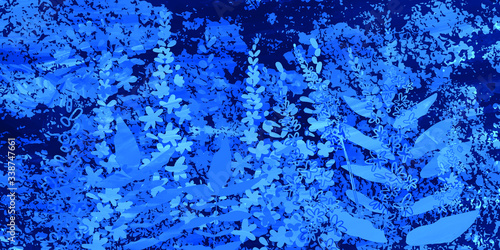 Creative artistic floral background with flowers, leaves and hand painted tex...