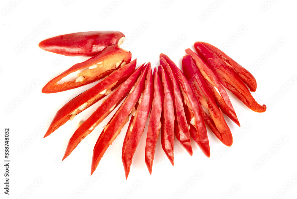 sliced red chili isolated on white background sliced red chili isolated on white background