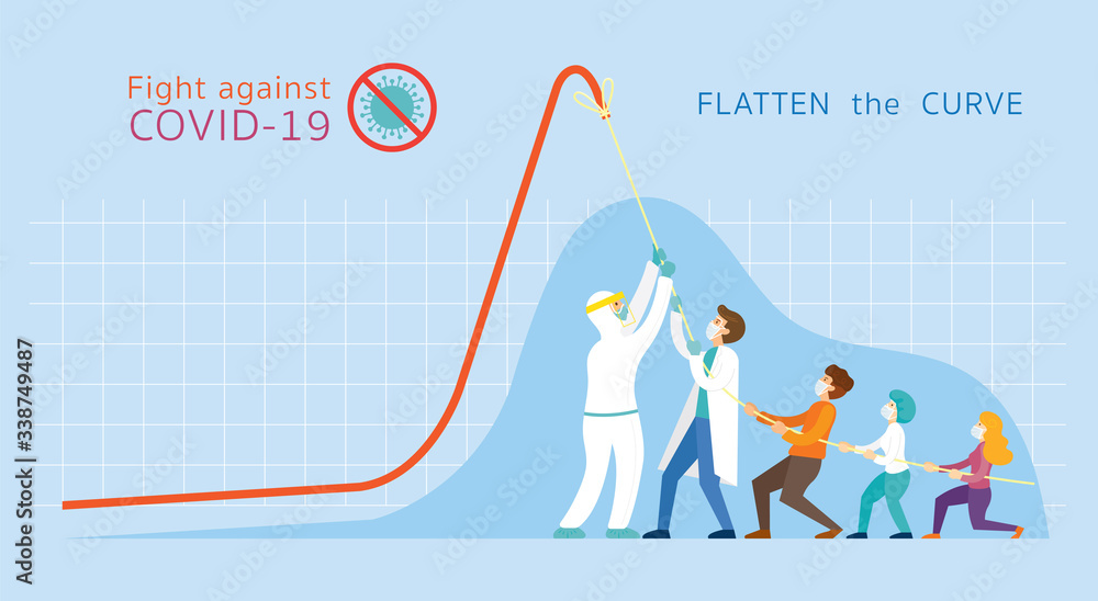 Covid-19 Flatten the Curve Concept, People Pull Down Graph Chart Stock ...