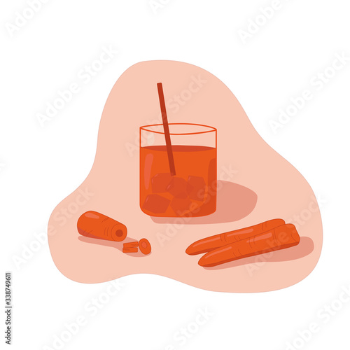 Carrot juice - colorful illustration for print industry, packaging design, vitamin fresh menu. Vewctor stock illustrtion isolated on white background. EPS10