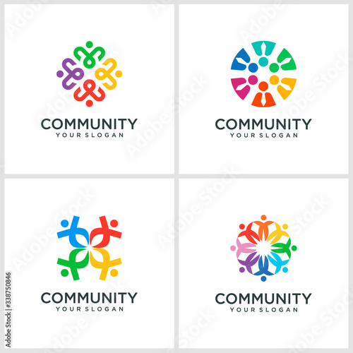 symbols working as team & cooperating. This vector logo template can represent unity and solidarity in group or team of people. logo and business card.
