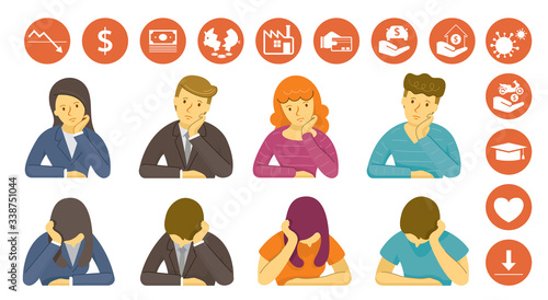 Covid-19 Effect Concept, People Problem, Concern, WorryCovid-19 Effect Concept, People Problem, Concern, Worry, Depression, Boring