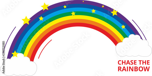 Chase the raimbow. Bright rainbow with clouds and stars. Hope for healthy life. Vector, Illustration. photo