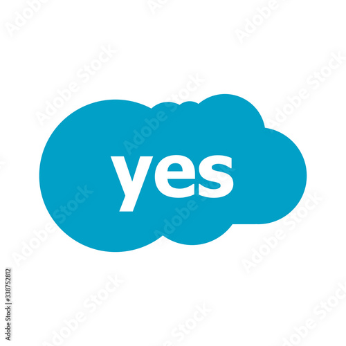 Yes word on talk shape. Blue and white color. No in speech bubble on white background. Design element for badge, sticker, mark, symbol icon and card chat