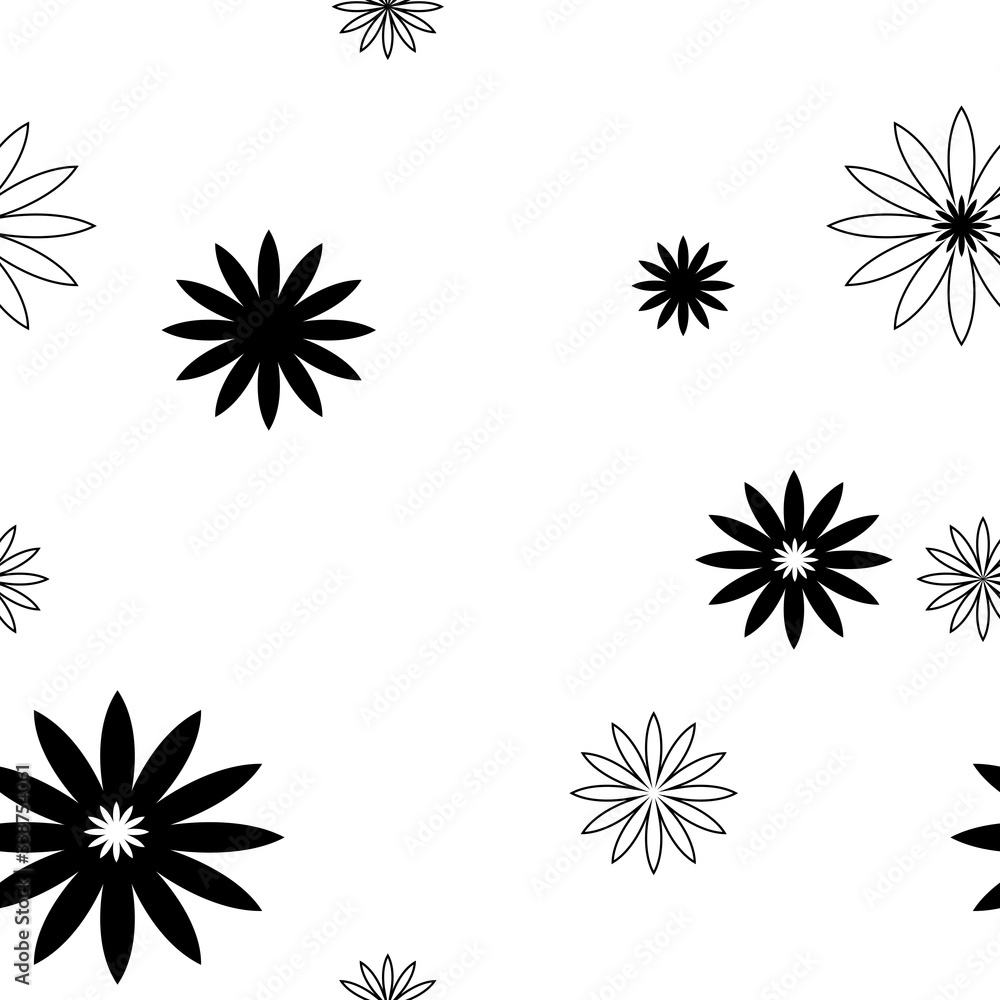 Obraz premium Black and white flowers, pattern seamless, background, postcard 