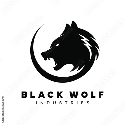 black wolf logo vector illustration, Design element for logo, poster, card, banner, emblem, t shirt. Vector illustration