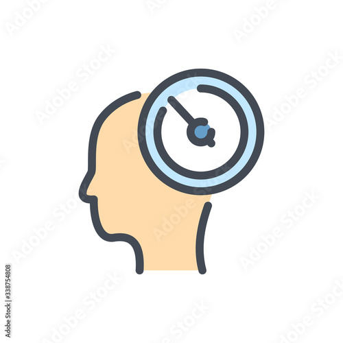 Productivity color line icon. Head with Progress Dashboard vector outline colorful sign.