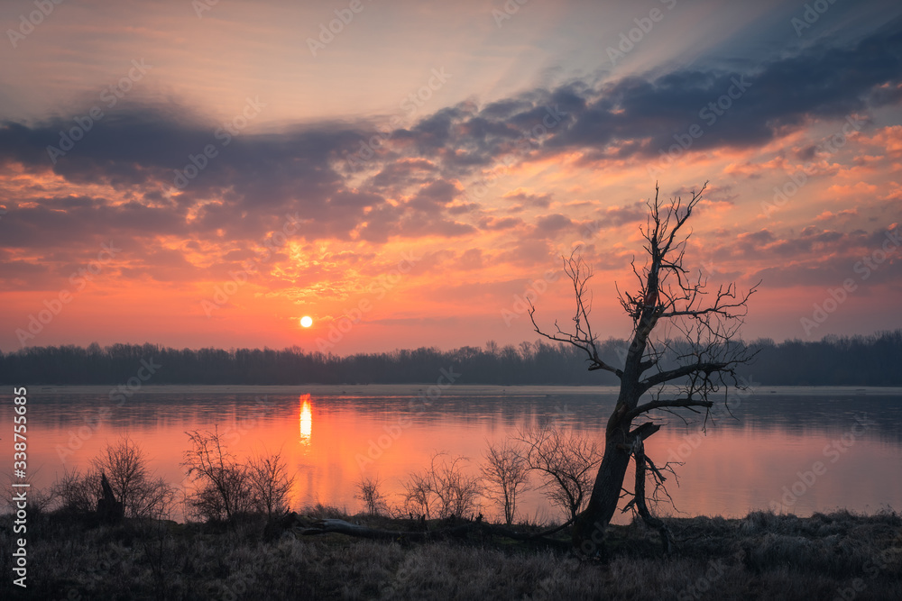 Sunrise over the Vistula river near Konstancin-Jeziorna, Poland