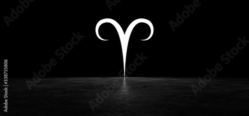 Glowing zodiac sign Aries in the dark space. 3D Rebder photo