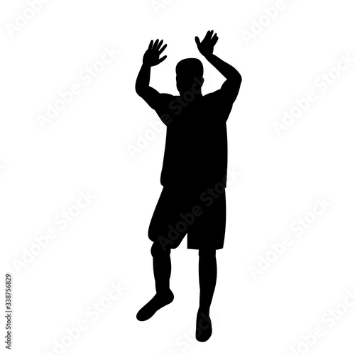 vector, on a white background, black silhouette man rejoices